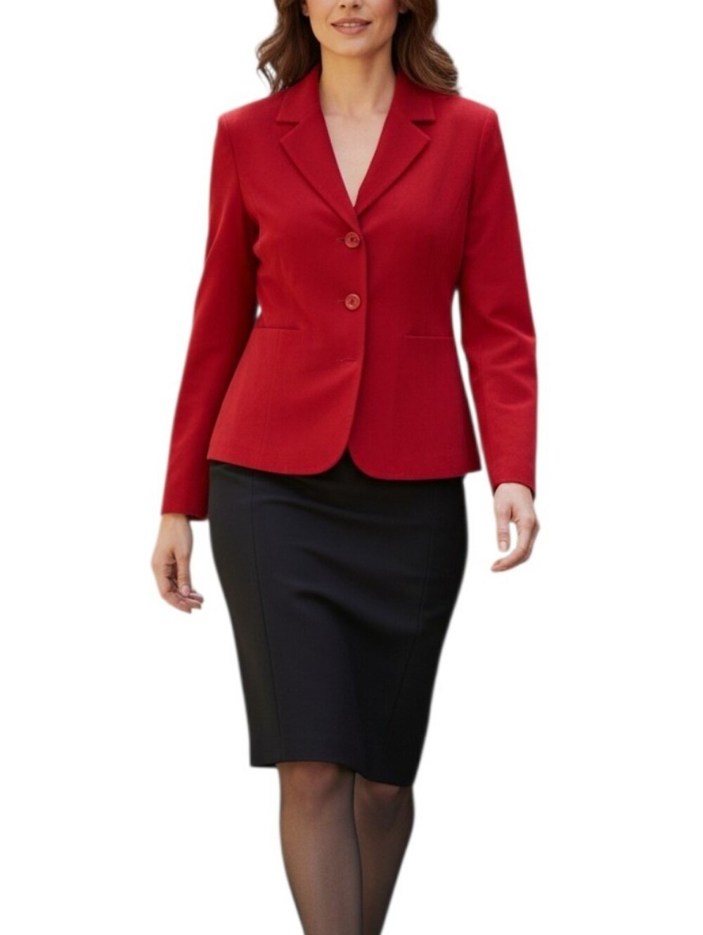 Harve Benard Red Faux Suede Blazer & Black Skirt Set